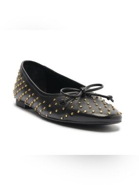 SCHUTZ Arissa Stud Leather Ballet Flats Black/Gold Size 9.5B